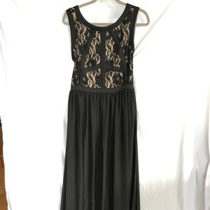 Black Chiffon & Lace w/ Nude Lining Long Dress